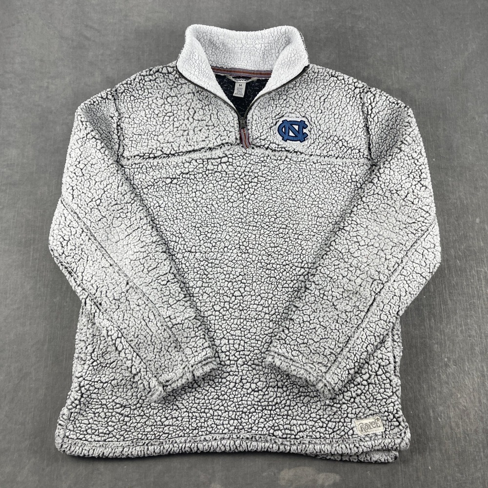 UNC Tar Heels Royce Mens M Gray Sherpa Fleece Quarter Zip Pullover Logo Jacket